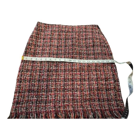 Talbots Plaid Tweed Boulce Fringe Pink Wool Blend Pencil Skirt‎ Size 4 - Picture 6 of 11